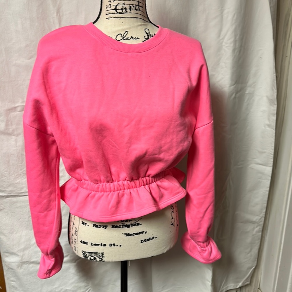 Zara Neon Pink Ruffle Sweatshirt